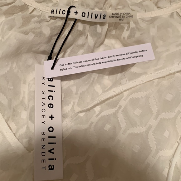 ALICE + OLIVIA JULIUS SILK BLEND BLOUSE PUFFED SLEEVES SWISS DOT DESIGN SIZE M - Picture 15 of 16